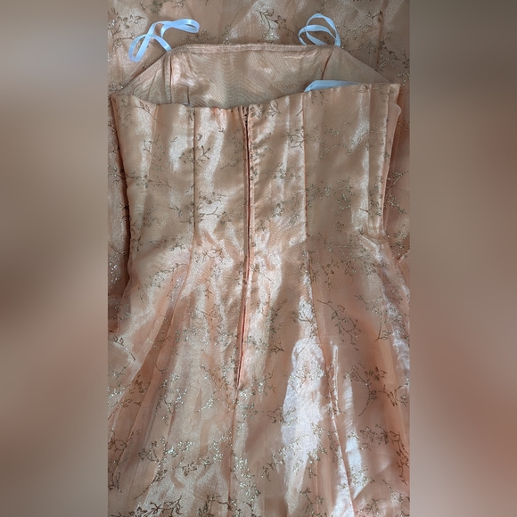 Beautiful Vintage Tangerine Gown with Gold Florals - Picture 11 of 17